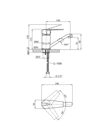 Смеситель для умывальника Kroner KRM Odra - C012 однорычажный