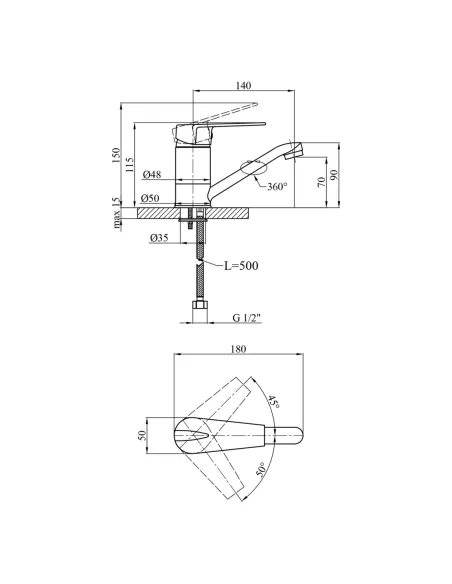 Смеситель для умывальника Kroner KRM Odra - C012 однорычажный Смеситель для умывальника Kroner KRM Odra - C012 однорычажный