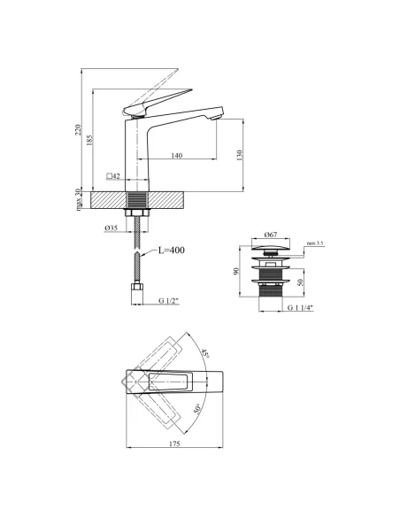 Смеситель для умывальника Kroner KRP Ersel - C0110BV с донным клапаном Смеситель для умывальника Kroner KRP Ersel - C0110BV с донным клапаном
