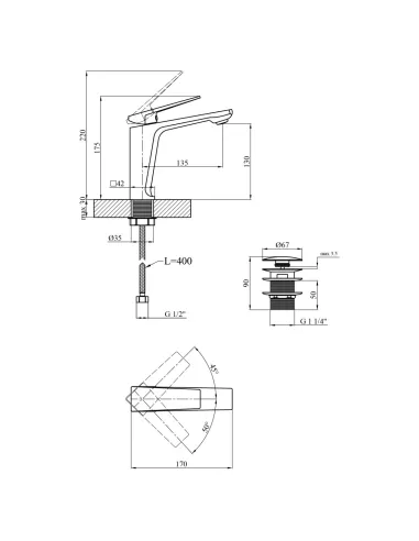 Змішувач для умивальника Kroner KRP Ersel - C0111BV з донним клапаном