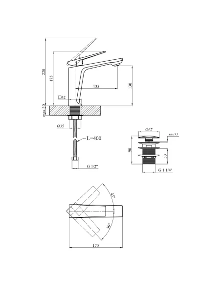 Смеситель для умывальника Kroner KRP Ersel - C0111BV с донным клапаном Смеситель для умывальника Kroner KRP Ersel - C0111BV с донным клапаном