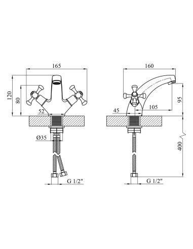 Смеситель для раковины Kroner KRM Rhein - C010, двухвентильный