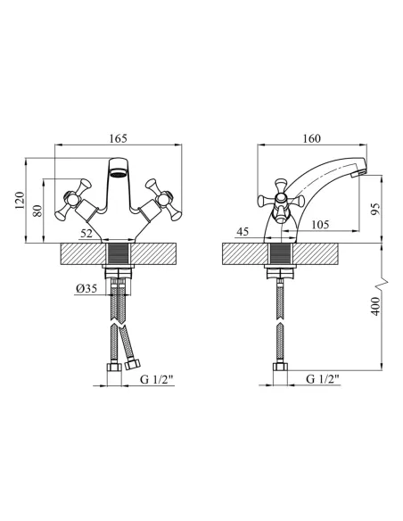 Смеситель для раковины Kroner KRM Rhein - C010, двухвентильный Смеситель для раковины Kroner KRM Rhein - C010, двухвентильный