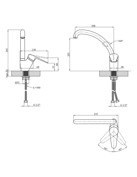 Смеситель для кухни Kroner KRM Elbe - C032 Смеситель для кухни Kroner KRM Elbe - C032