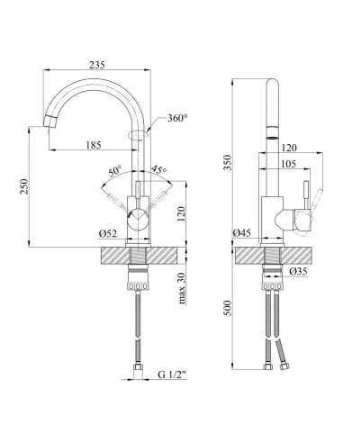 Змішувач для кухні Kroner KRP Edelstahl Klassisch - ESG035