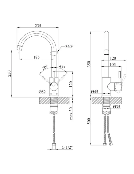Змішувач для кухні Kroner KRP Edelstahl Klassisch - ESG035