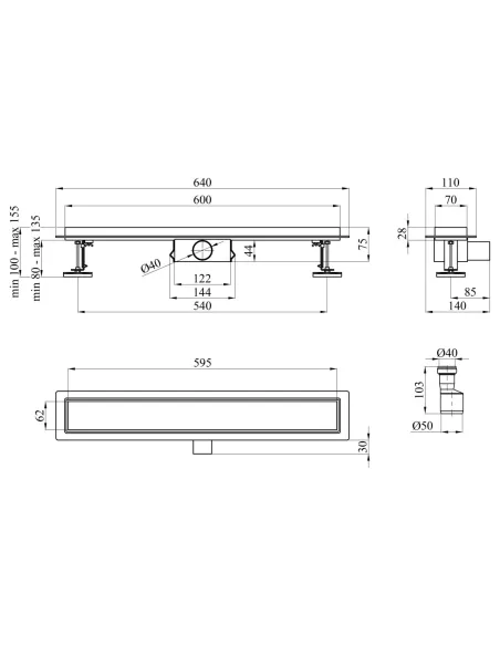 Душевой лоток Kroner KRP Eifel F60 Fliese, с сухим затвором под плитку