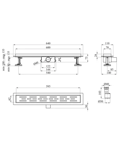 Душевой линейный трап Kroner KRP Eifel L60 Linien, сухой затвор