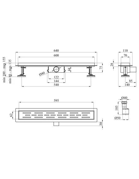 Душовий лінійний трап Kroner KRP Eifel L60 Linien, сухий затвор
