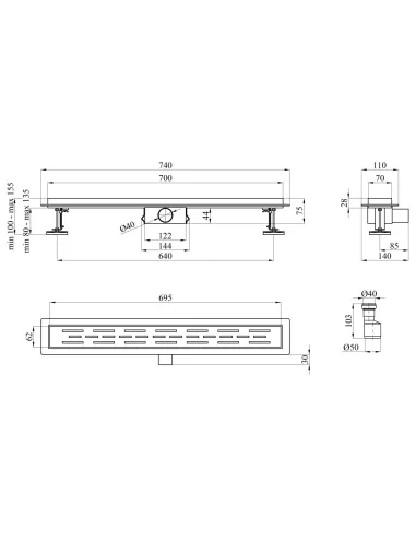 Душевой линейный трап Kroner KRP Eifel L70 Linien, сухой затвор