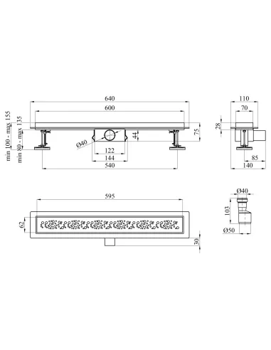 Душовий лінійний трап Kroner KRP Eifel M60 Muster, сухий затвор