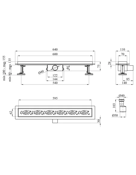 Душовий лінійний трап Kroner KRP Eifel M60 Muster, сухий затвор