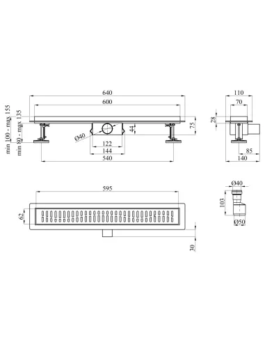 Душовий лінійний трап Kroner KRP Eifel W60 Welle, сухий затвор