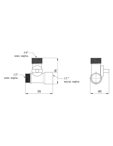 Приладовий кран потрійний Kroner KRP Eckventil C103, 1/2 х 3/4 х 1/2 дюйма