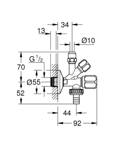 Приборный кран тройной Grohe 22036000, 1/2 х 3/8 х 3/4 дюйма