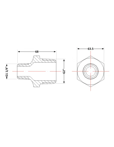 Чугунный ниппель 2 дюйма резьба 1 1/4 НР