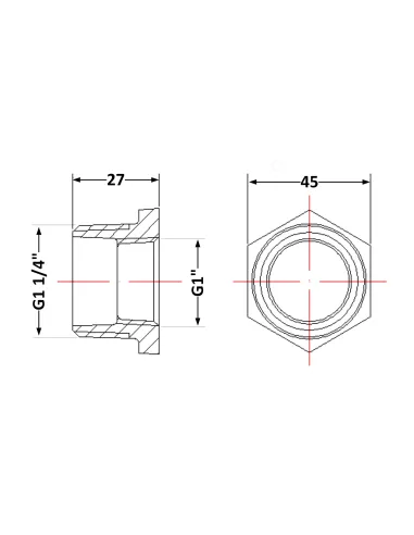 Чугунная футорка 1 дюйм резьба 1/4х1 НР