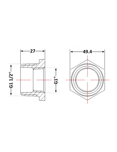 Чугунная футорка 1 дюйм резьба 1/2х1 НР