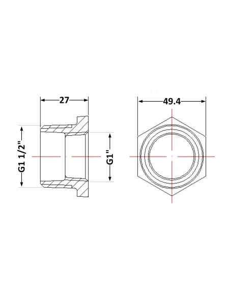 Чугунная футорка 1 дюйм резьба 1/2х1 НР