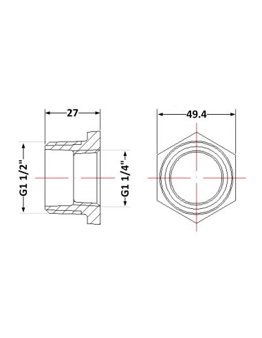 Чугунная футорка 1 дюйм резьба 1/2х1 1/4 НР