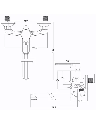 Смеситель для ванны Globus Lux Dolly GLD-0208 с душевым набором, хром