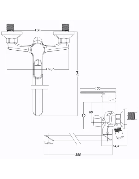 Смеситель для ванны Globus Lux Dolly GLD-0208 с душевым набором, хром