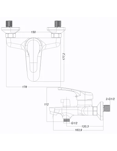 Смеситель для ванны Globus Lux Solly GLSO-0102NE с душевым набором, хром