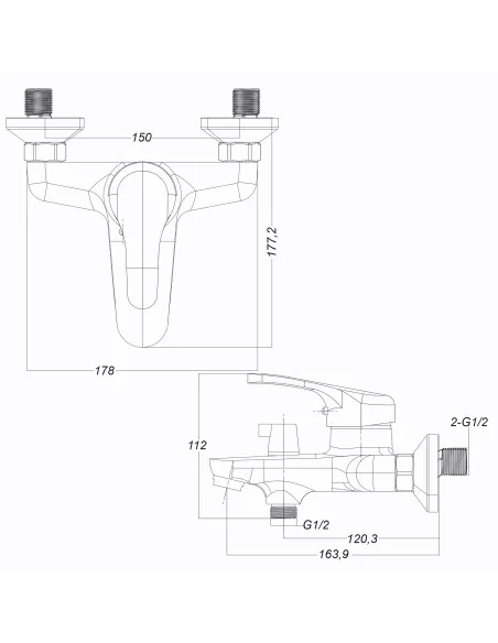 Смеситель для ванны Globus Lux Solly GLSO-0102NE с душевым набором, хром