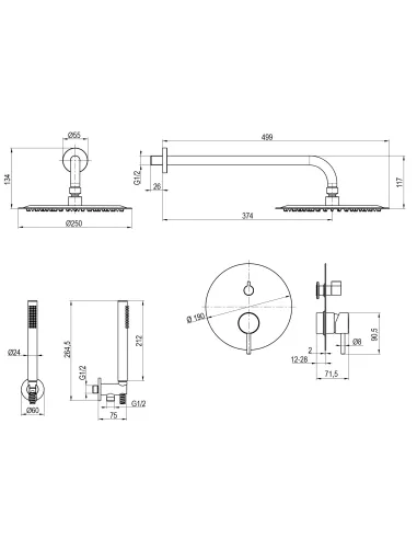 Душевая система Topaz Loft TLF 32205-H39-BL, скрытого монтажа