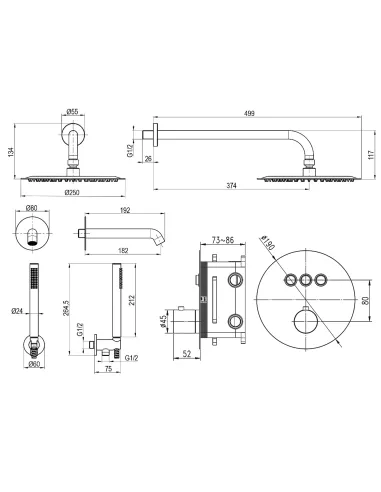 Душевая система Topaz Loft TLF 32117-L06-C-Termostat, скрытого монтажа