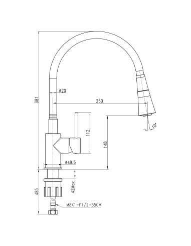 Смеситель для кухни с гибким изливом Topaz LOFT TLF 8854-H39-GP-B01 черный