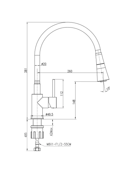 Смеситель для кухни с гибким изливом Topaz LOFT TLF 8854-H39-GP-B01 черный