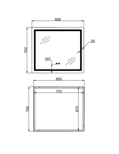 Дзеркало для ванної Q-Tap Mideya (MI2) 800х700 мм, з LED-підсвічуванням та антизапітнінням
