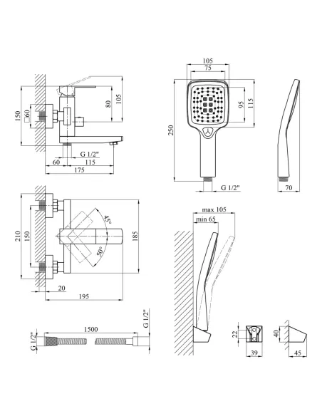 Набір змішувачів Kroner для ванни Edelstahl Kubus-SCH010 для раковини Edelstahl Kubus-SCH060