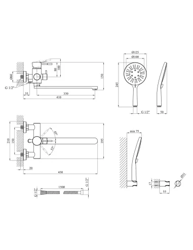 Набір змішувачів Kroner для ванни Edelstahl Klassisch-SCH070 для раковини Edelstahl Klassisch-SCH010