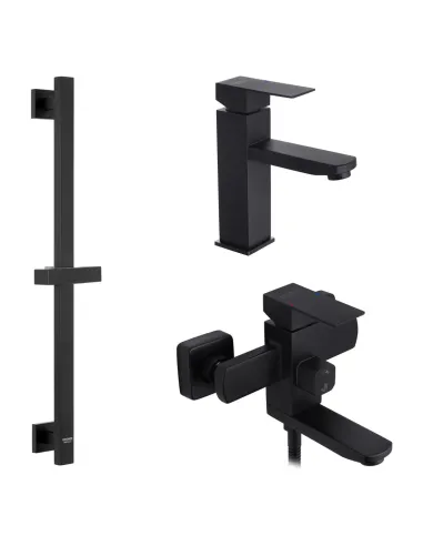 Набір змішувачів Kroner для ванни Edelstahl Kubus - SCH060 для раковини Edelstahl Kubus - SCH010 та штанга для душу Edelstahl Ku
