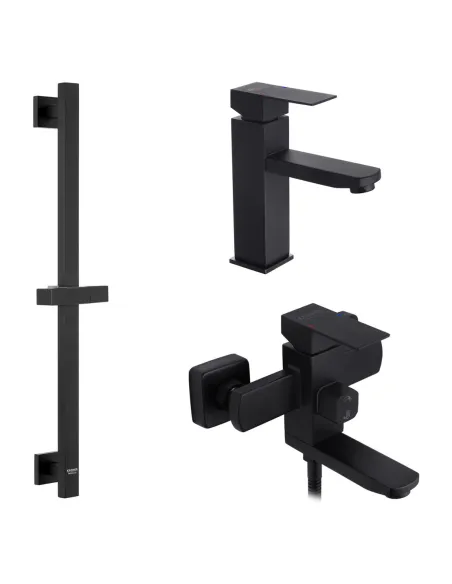 Набор смесителей Kroner для ванны Edelstahl Kubus - SCH060 для раковины Edelstahl Kubus - SCH010 и штанга для душа Edelstahl Kub