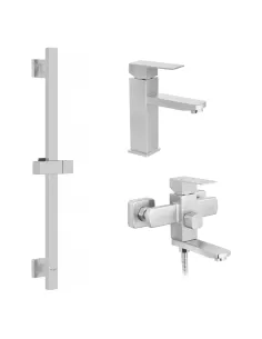 Набор смесителей Kroner для ванны Edelstahl Kubus-ESG010 для раковины Edelstahl Kubus-ESG060 и штанга для душа Edelstahl Kubus-E