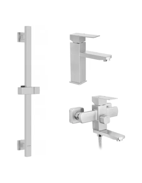 Набір змішувачів Kroner для ванни Edelstahl Kubus-ESG010 для раковини Edelstahl Kubus-ESG060 та штанга для душу Edelstahl Kubus-