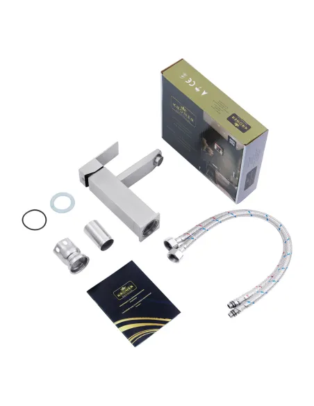 Набор смесителей Kroner для ванны Edelstahl Kubus-ESG010 для раковины Edelstahl Kubus-ESG060 и штанга для душа Edelstahl Kubus-E