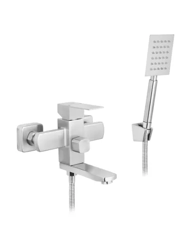 Набір змішувачів Kroner для ванни Edelstahl Kubus-ESG010 для раковини Edelstahl Kubus-ESG060 та штанга для душу Edelstahl Kubus-