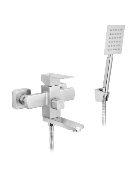 Набір змішувачів Kroner для ванни Edelstahl Kubus-ESG010 для раковини Edelstahl Kubus-ESG060 та штанга для душу Edelstahl Kubus-