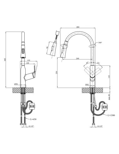 Набор смесителей Kroner для кухни Graz-GRP030-T для раковины Graz-GRP010