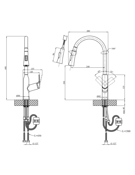 Набір змішувачів Kroner для кухні Graz-GRP030-T для раковини Graz-GRP010
