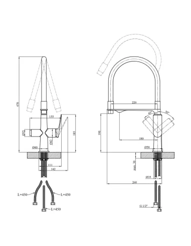 Набор смесителей Kroner для кухни Graz-GRP03815 для раковины Graz-GRP010