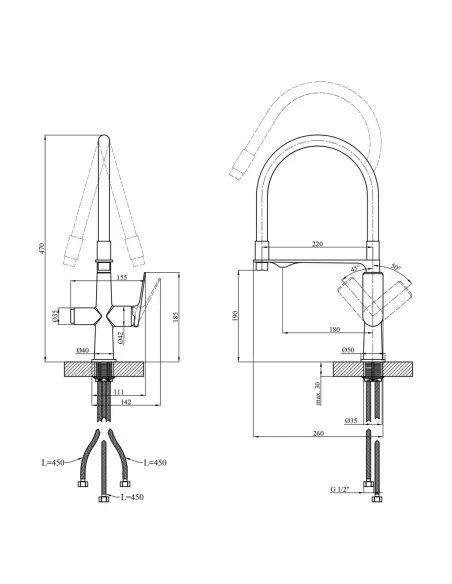 Набор смесителей Kroner для кухни Graz-GRP03815 для раковины Graz-GRP010