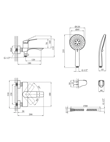 Набор для ванны Kroner смеситель Graz-GRP060 для раковины Graz-GRP010