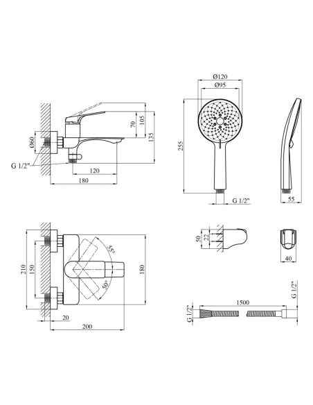 Набор для ванны Kroner смеситель Graz-GRP060 для раковины Graz-GRP010