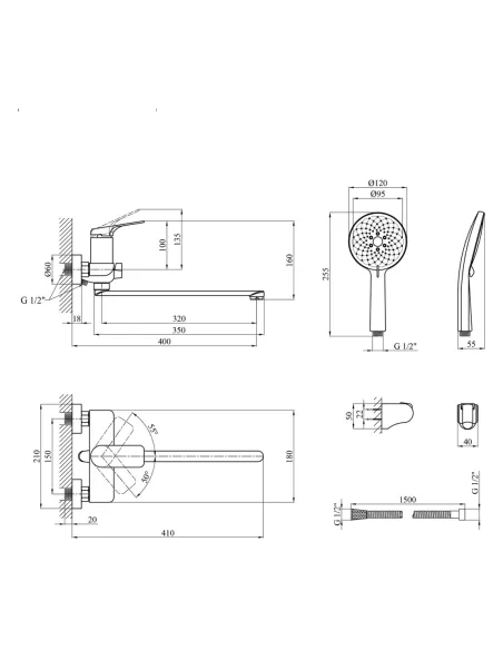 Набор смесителей Kroner для ванны Graz-GRP070 для раковины Graz-GRP010