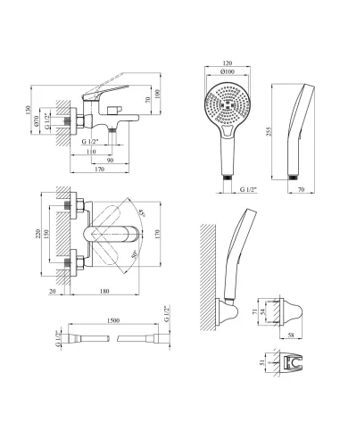 Набір змішувачів Kroner для ванни Linz-GRN060 для раковини Linz-GRN010